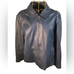 Pamela McCoy Navy Blue Leather Jacket (1X)